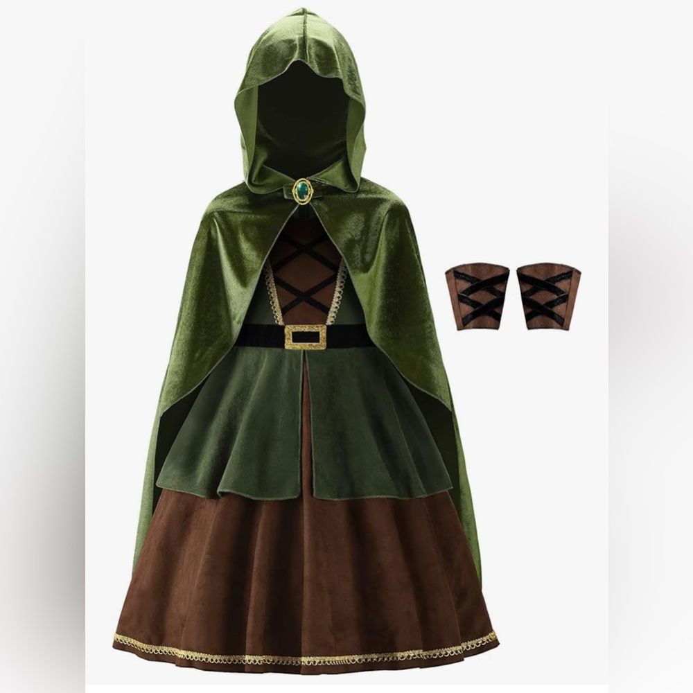 Archer Costume Huntress for Girls with Cape girls size 8 - Picture 2 of 13